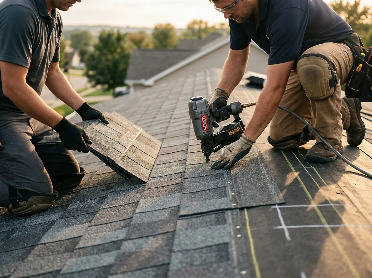 Professional roofer working on a residential roof in Lauderdale Lakes
